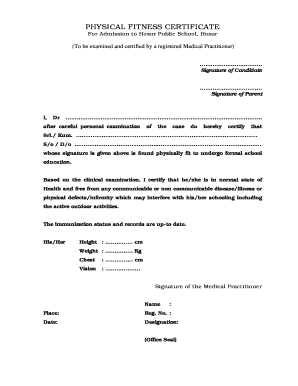 Fitness Certificate for School Admission  Form