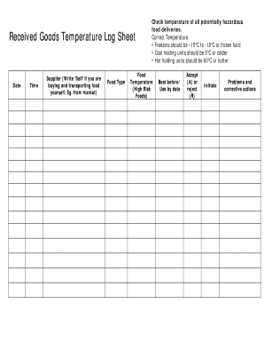Received Goods Temperature Log Sheet  Form