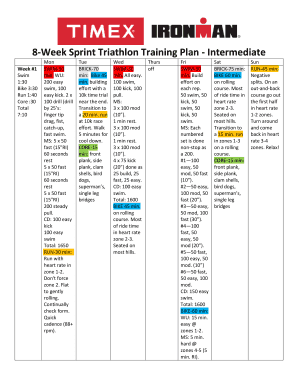 8 Week Sprint Triathlon Training Plan Intermediate  Form
