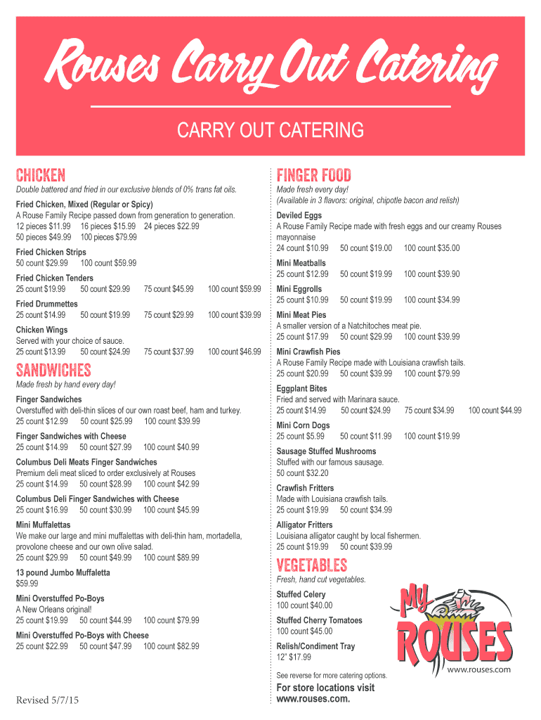 Rouses Carry Out Catering  Form