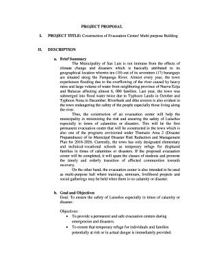 Evacuation Center Project Proposal  Form