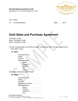 Gold Purchase Agreement Template  Form