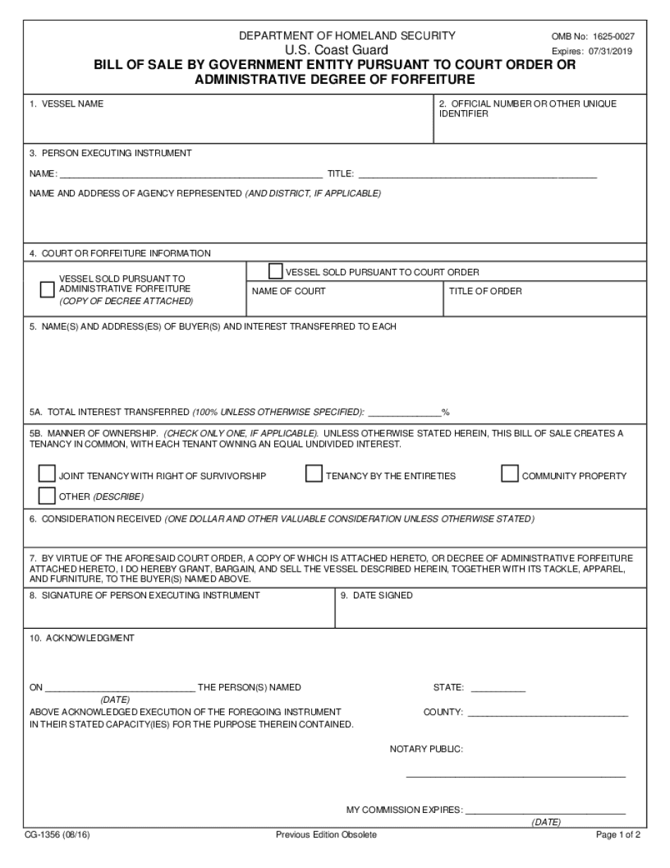 ADMINISTRATIVE DEGREE of FORFEITURE  Form