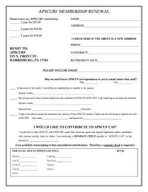 APSCURF MEMBERSHIP RENEWAL  Form