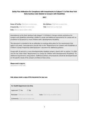 Safety Plan Addendum for Compliance with Amendments to Subpart 7 2 of the New York  Form