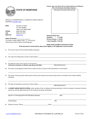  ARTICLES of TERMINATION for a DOMESTIC LIMITED LIABILITY 2017-2024