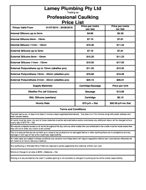 Plumbing Price List Template  Form