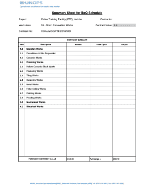 Boq Summary Sheet  Form