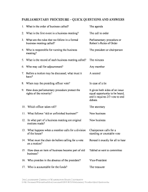 Parliamentary Procedure Worksheet Answer Key  Form