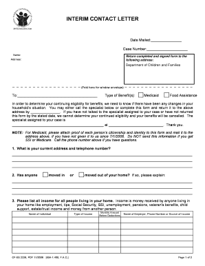 Interim Contact Letter  Form
