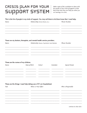 Mental Health Crisis Plan Worksheet  Form