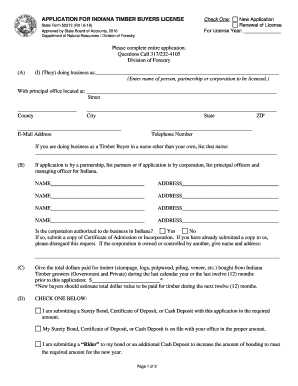 Get and Sign APPLICATION for INDIANA TIMBER BUYERS LICENSE 2016-2022 Form