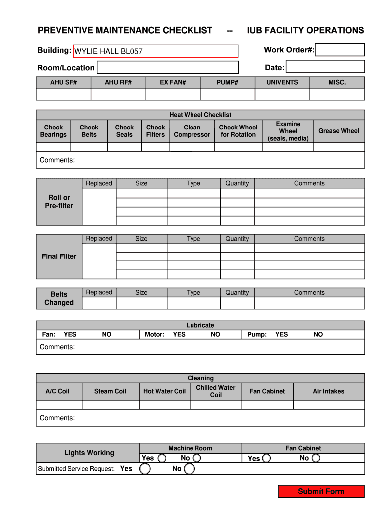 IUB FACILITY OPERATIONS  Form