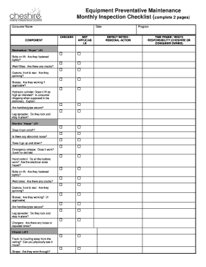 Equipment Preventative Maintenance  Form