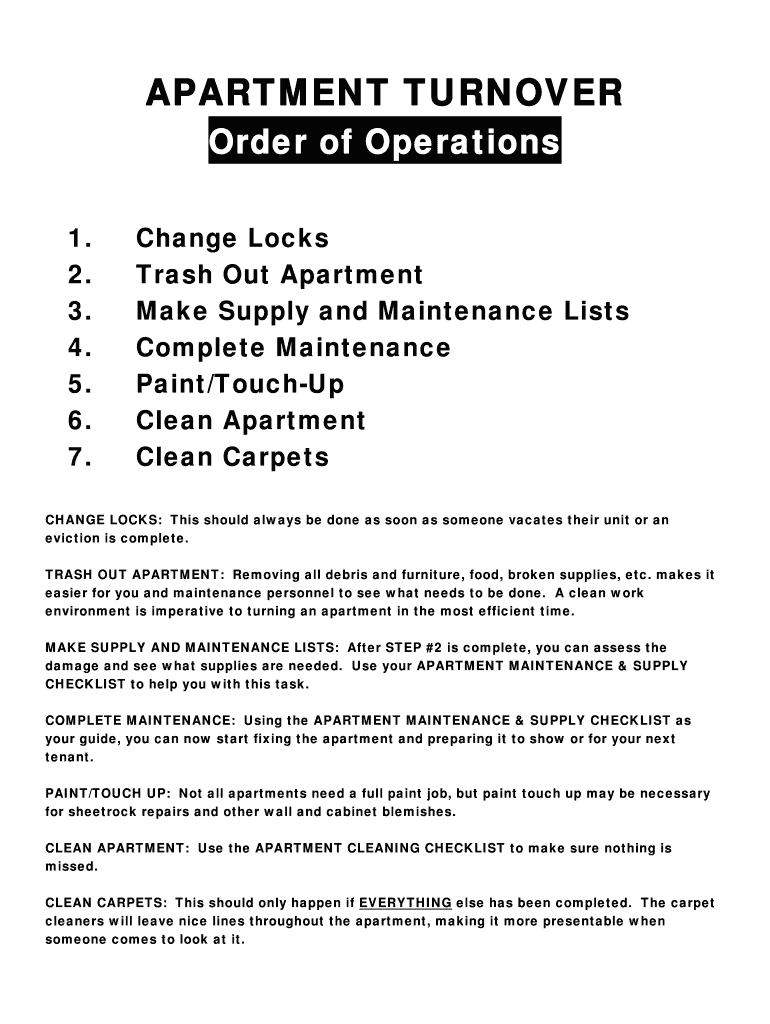 APARTMENT TURNOVER  Form