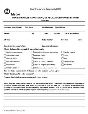 DISCRIMINATION, HARASSMENT, or RETALIATION COMPLAINT FORM