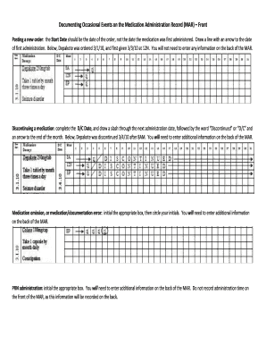 Documenting Occasional Events on the Medication Administration Record MAR Front  Form