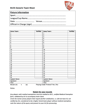 Bucs Generic Team Sheet  Form