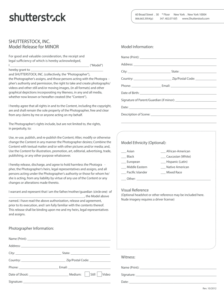  Shutterstock Model Release Form PDF Download 2012-2024