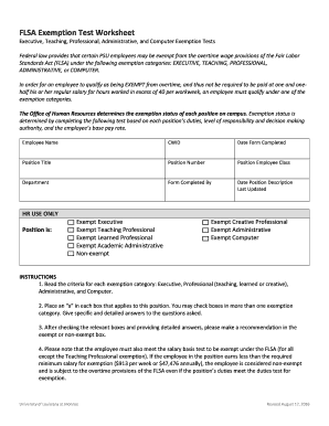  FLSA Exemption Test Worksheet 2016