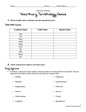 Veterinary Terminology PDF  Form
