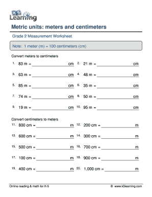 Metric Units Meters and Centimeters  Form