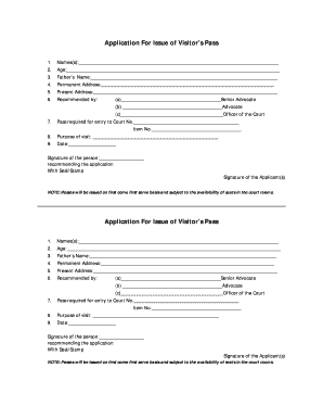Application for Issue of Visitors Pass  Form