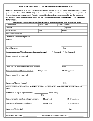 Application to Return to Attendance Area Receiving School  Form