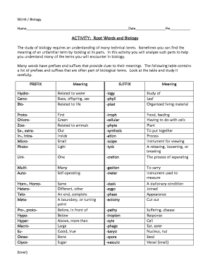 ACTIVITY Root Words and Biology  Form