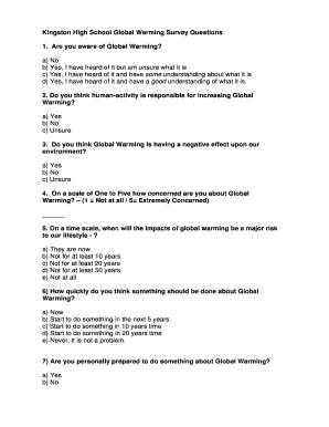 Questionnaire on Global Warming  Form