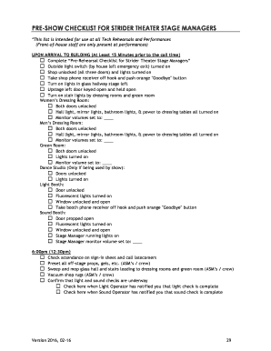 Pre Show Checklist  Form