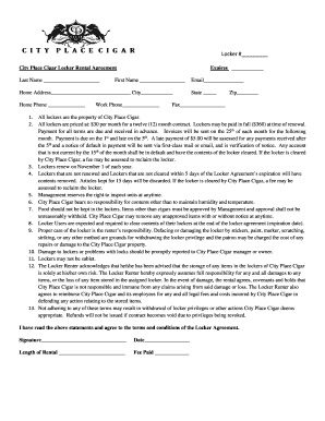 City Place Cigar Locker Rental Agreement  Form