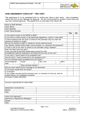 Home Care Risk Assessment Template  Form