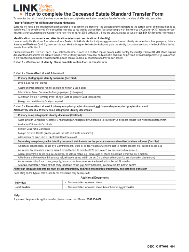  Deceased Estate Standard Transfer Form 2023-2024