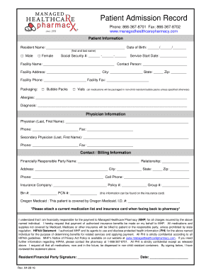 Admission Records  Form