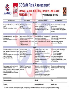 Coshh Risk Assessment Template  Form