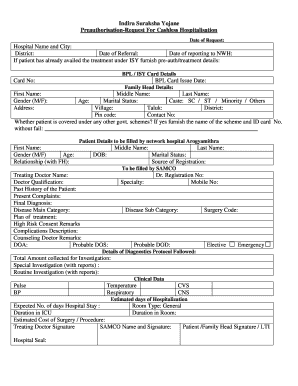 Preauthorisation Request for Cashless Hospitalisation  Form