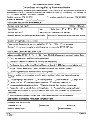 Out of State Nursing Facility Placement Packet  Form