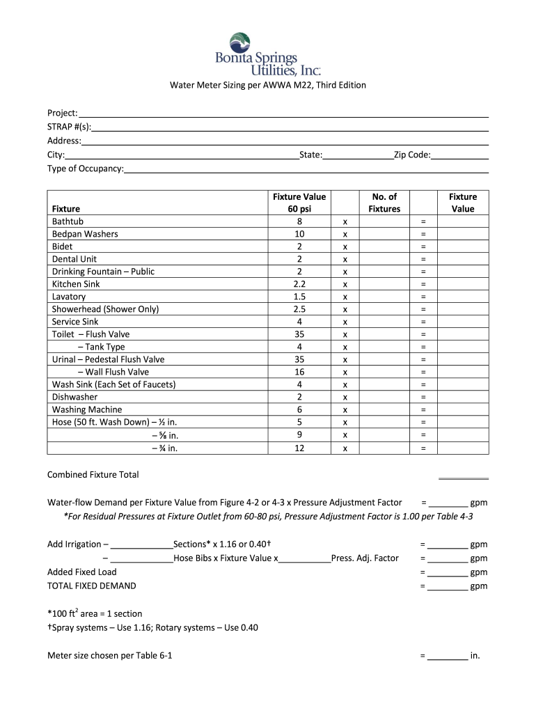 Water Meter Sizing  Form