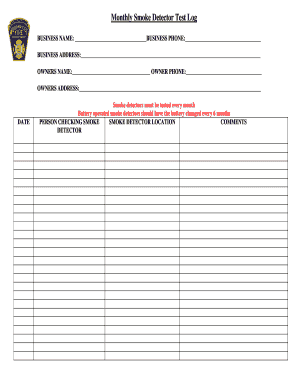 Monthly Smoke Detector Test Log  Form