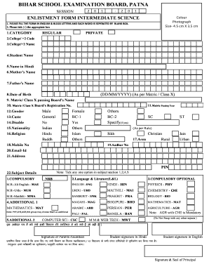 Bseb Patna Intermediate for Inlistment  Form