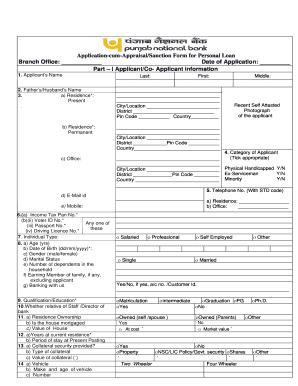 Application Cum AppraisalSanction Form for Personal Loan