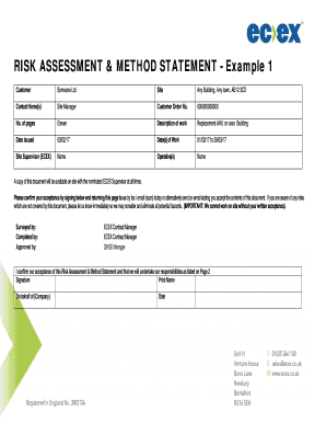 RISK ASSESSMENT &amp; METHOD STATEMENT Example 1  Form