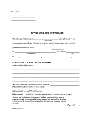 AFFIDAVIT LACK of PROBATE  Form