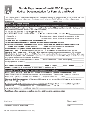 Florida Department of Health WIC Program Medical Documentation  Form