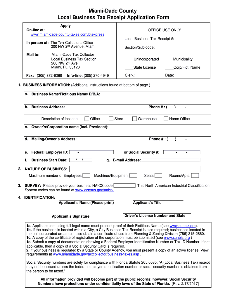  Miami Dade Local Business Tax 2017-2024