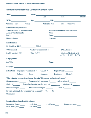 Sample Homelessness Outreach Contact Form