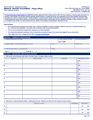 POST 2 252 Medical History Statement Peace Officer POST 2 252 Medical History Statement Peace Officer  Form