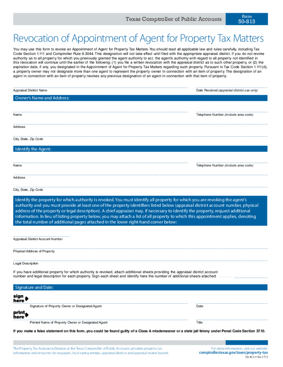 You May Use This Form to Revoke an Appointment of Agent for Property Tax Matters