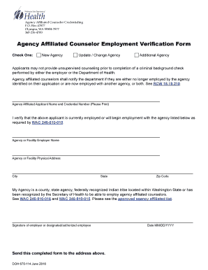  Agency Affiliated Counselor Employment Verification Form 2014